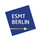 ESMT Berlin logo - white text placed on blue background, with yellow line beneath it